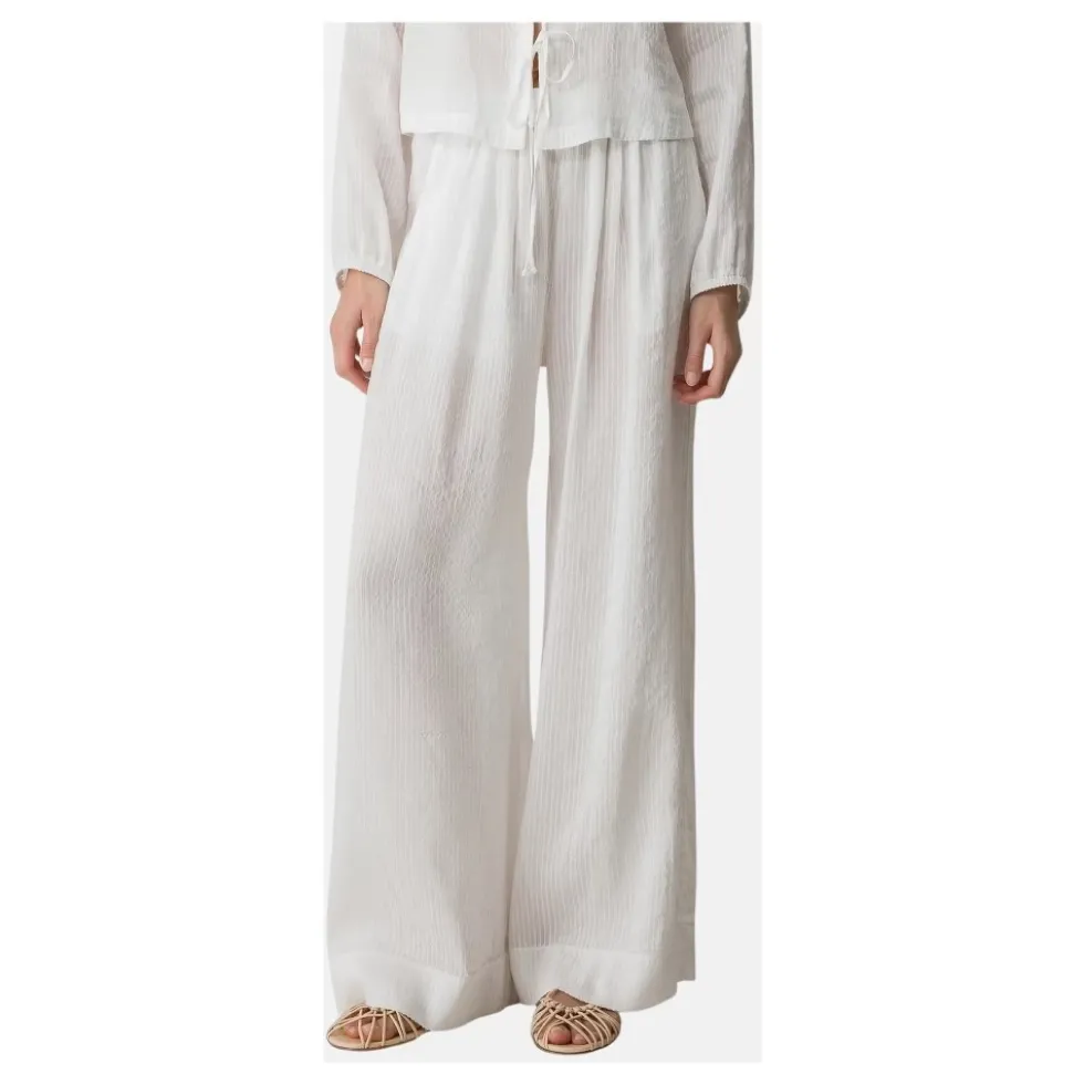 Pantalone con elastico in vita in voile di lino e seta gessato