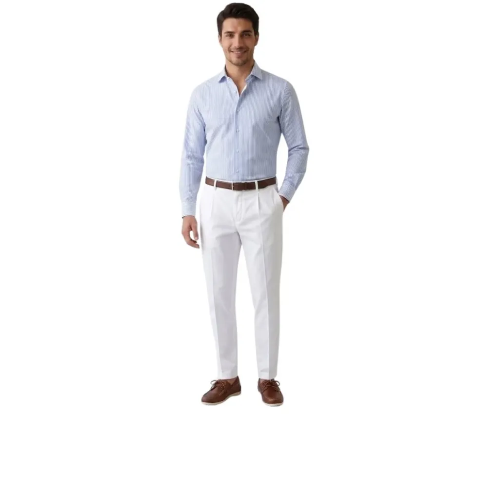 Pantalone cotone seta elasticizzato con pences