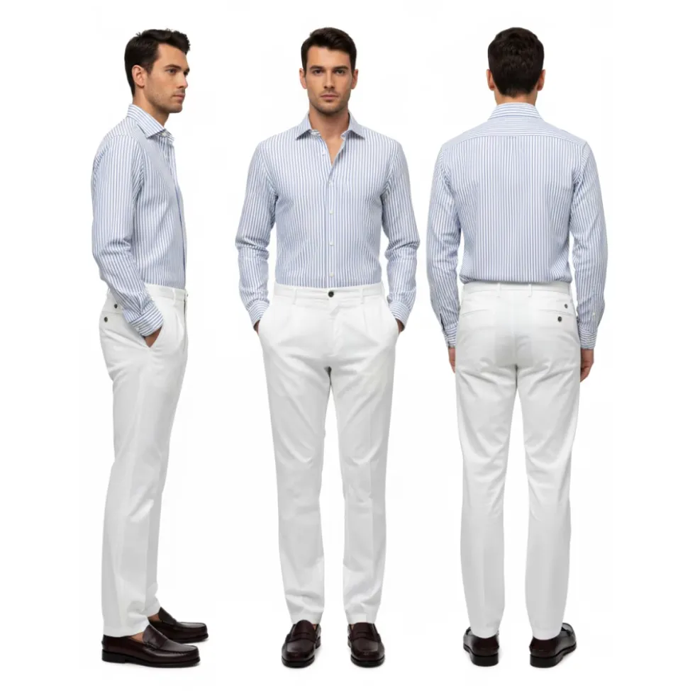 Pantalone cotone seta elasticizzato con pences