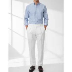 Pantalone cotone seta elasticizzato con pences