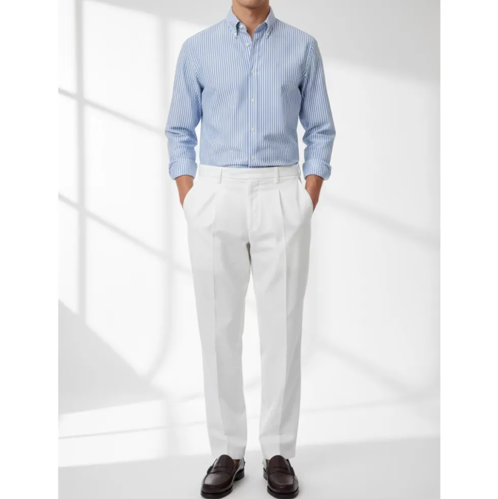 Pantalone cotone seta elasticizzato con pences