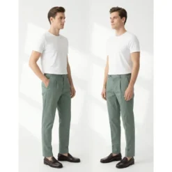 Pantalone cotone seta elasticizzato con pences