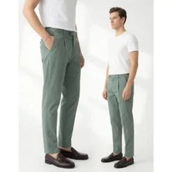 Pantalone cotone seta elasticizzato con pences
