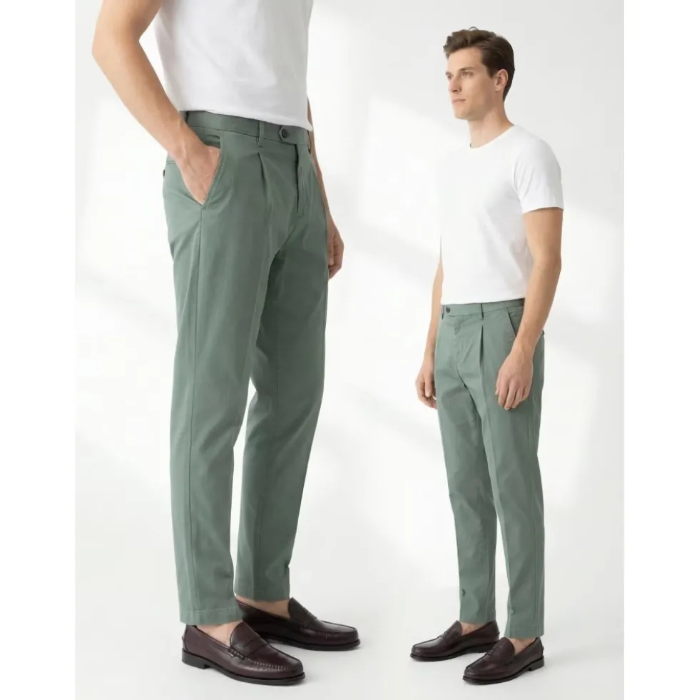 Pantalone cotone seta elasticizzato con pences
