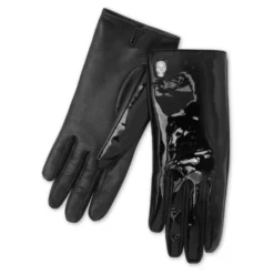 Patent Nappa Mid-Gloves Crystal Skull
