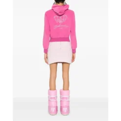 Pink Velvet Zipped Hoodie Sweater