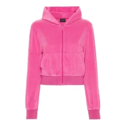 Pink Velvet Zipped Hoodie Sweater