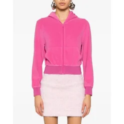 Pink Velvet Zipped Hoodie Sweater