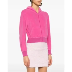 Pink Velvet Zipped Hoodie Sweater