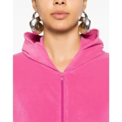 Pink Velvet Zipped Hoodie Sweater