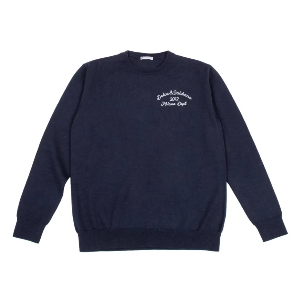 Plain-strikket uldsweater med broderi