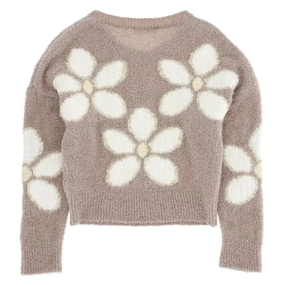 Pullover con fiori a intarsio