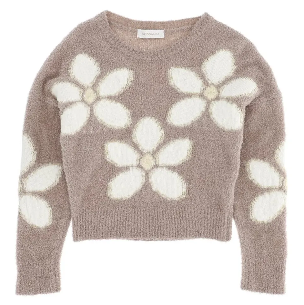 Pullover con fiori a intarsio