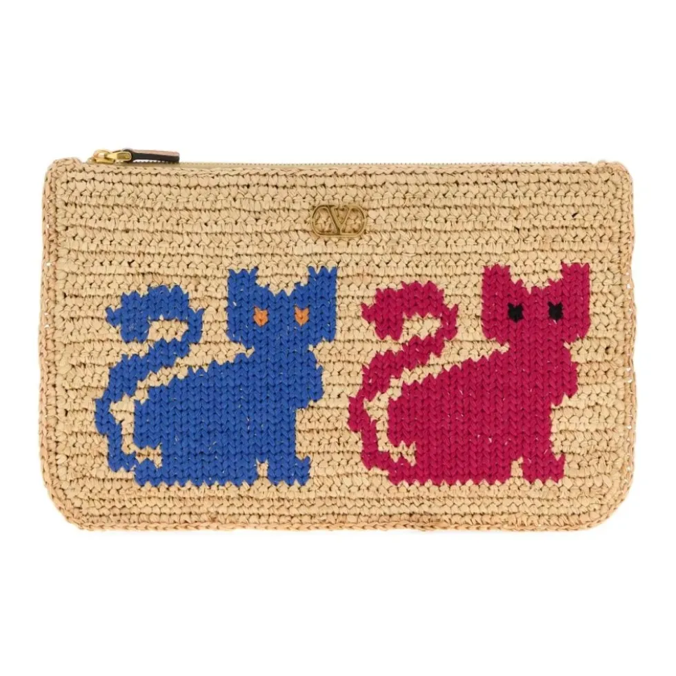 Raffia VLogo Signature Clutch