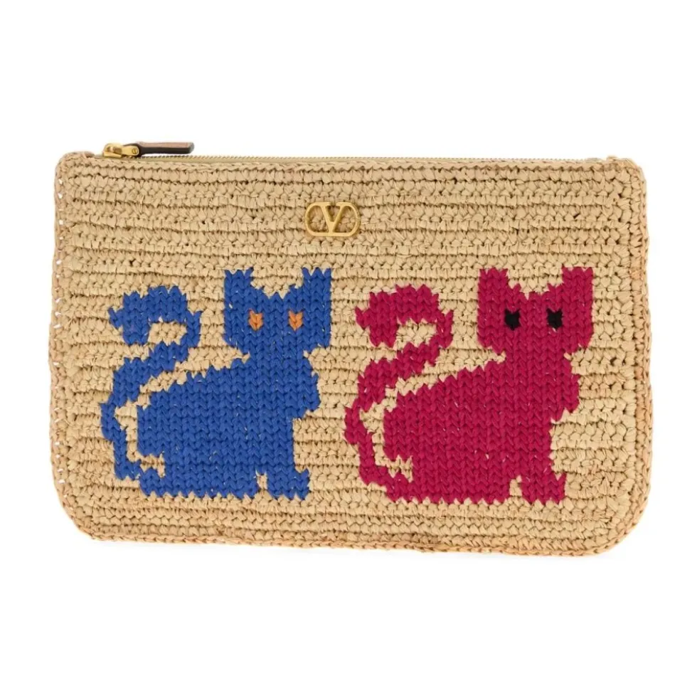 Raffia VLogo Signature Clutch