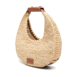 Raffia Vævet Taske med Læderkant