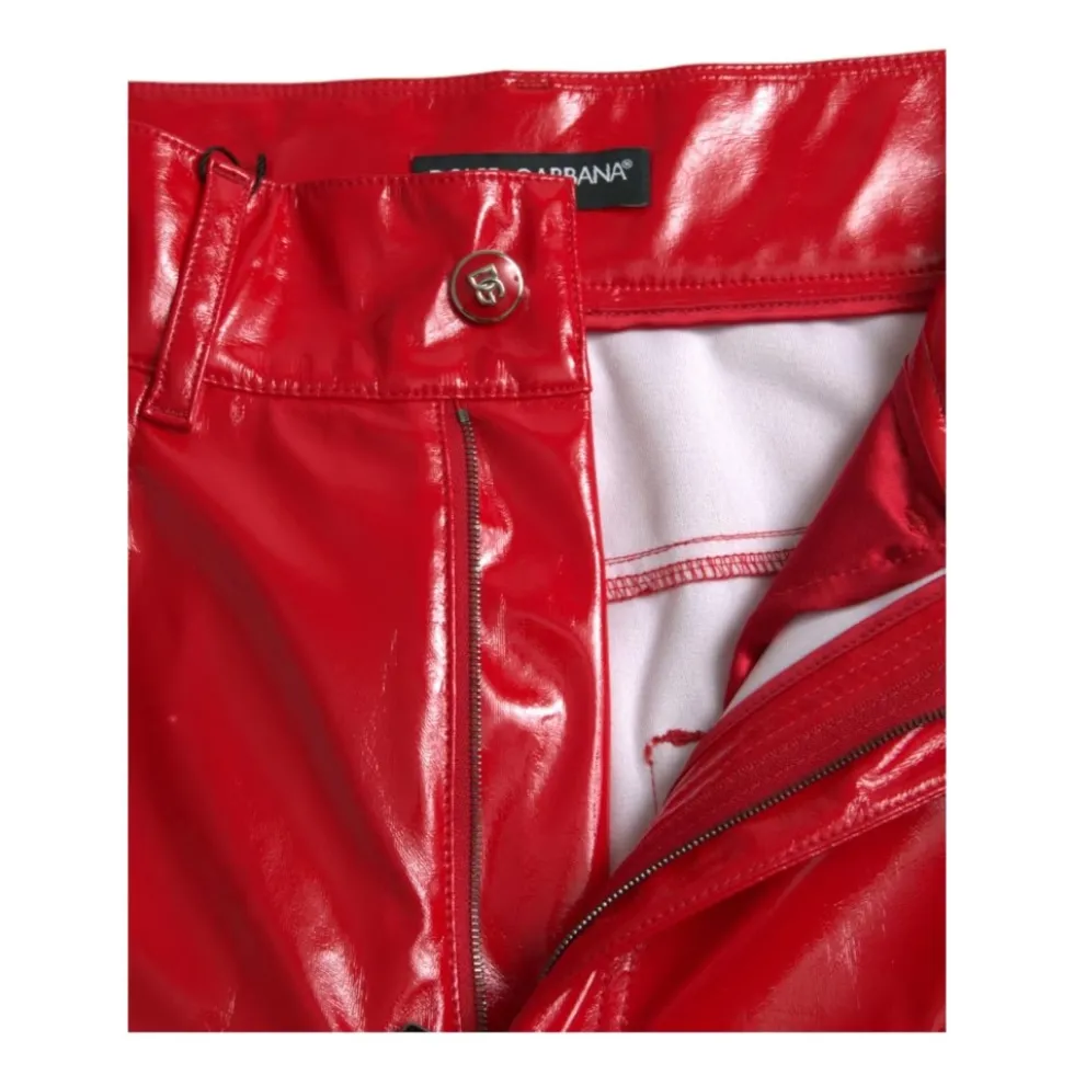 Rød HighWaist Skinny Patent Læderbukser