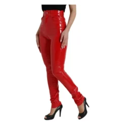 Rød HighWaist Skinny Patent Læderbukser