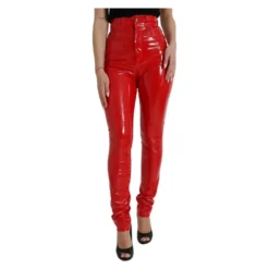 Rød HighWaist Skinny Patent Læderbukser