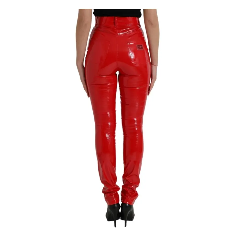 Rød HighWaist Skinny Patent Læderbukser