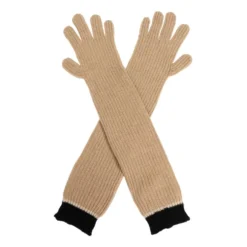 Ribbed Lange Handsker Beige Logo