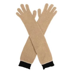 Ribbed Lange Handsker Beige Logo