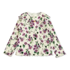 Ribbed top med blomstermotiv