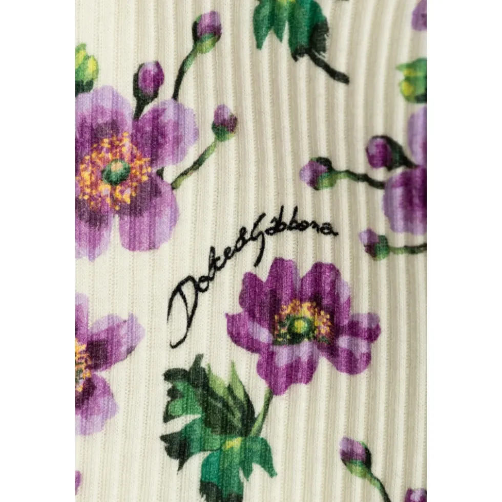 Ribbed top med blomstermotiv