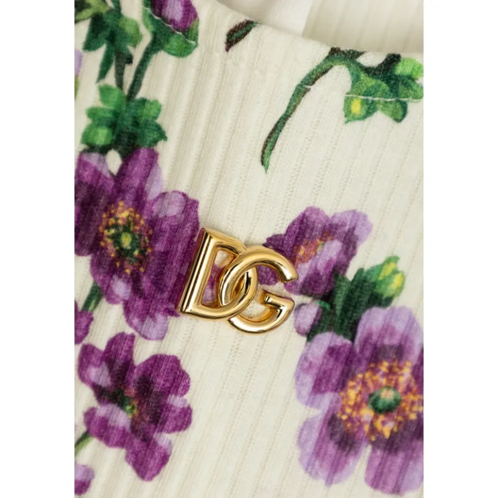 Ribbed top med blomstermotiv