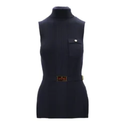 Ribbet ærmeløs turtleneck sweater