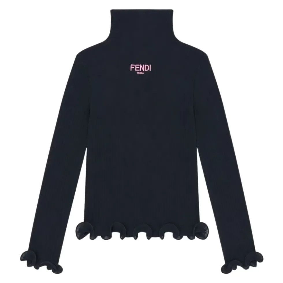 Ribstrikket T-shirt med Flæsekanter