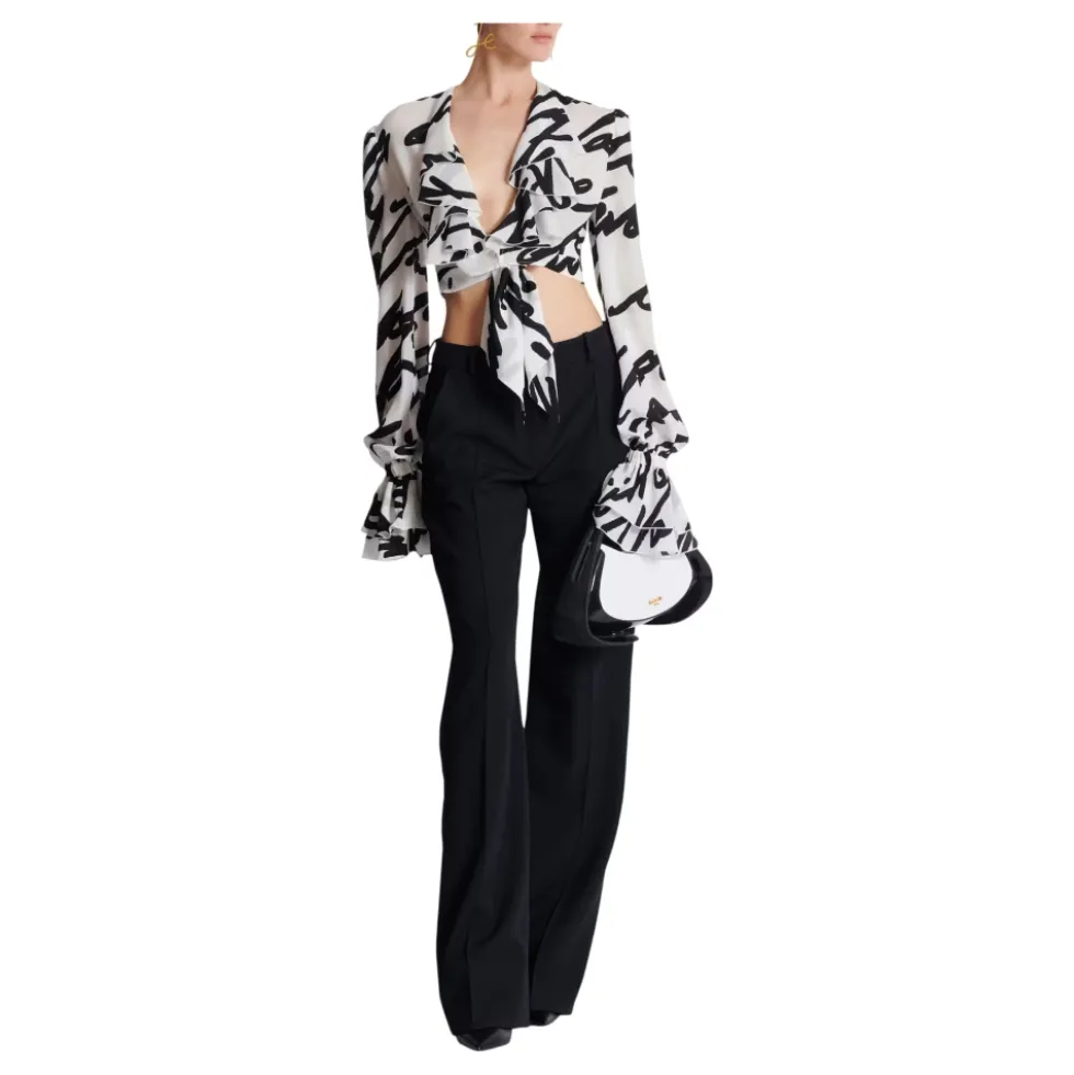 Ruffled love letter knotted crop shirt
