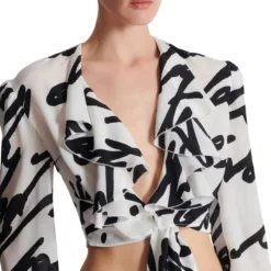 Ruffled love letter knotted crop shirt