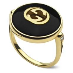 Sammensatte ring i gult guld, onyx og diamant