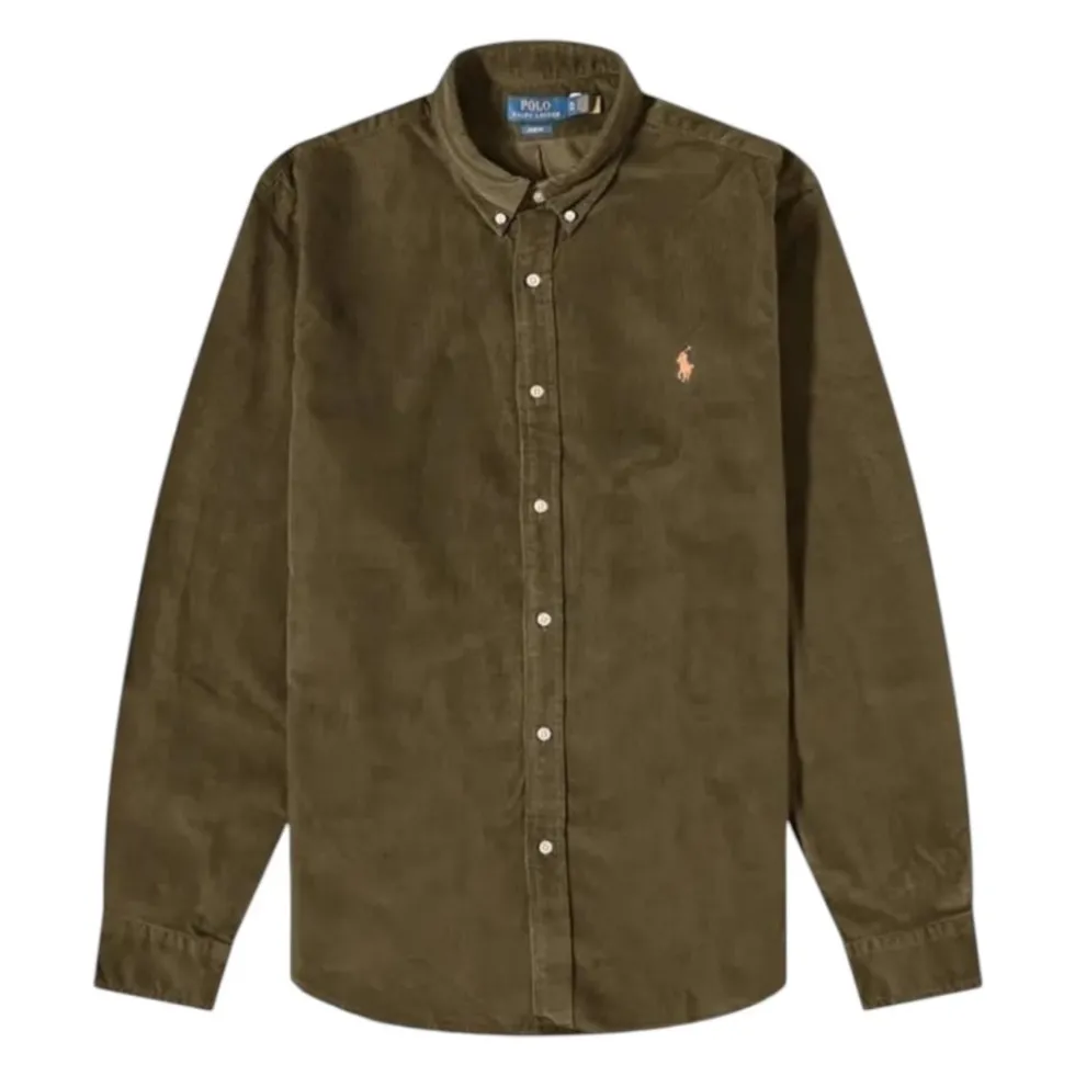 SLIM FIT CORDUROY SHIRT Olive Green