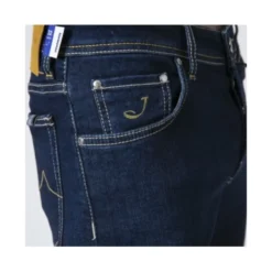 Slim Fit Navy Jeans med Gule Læg - Nick Model
