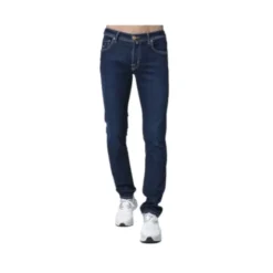 Slim Fit Navy Jeans med Gule Læg - Nick Model