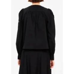 Sort Broderet Bluse med Tyl Detaljer