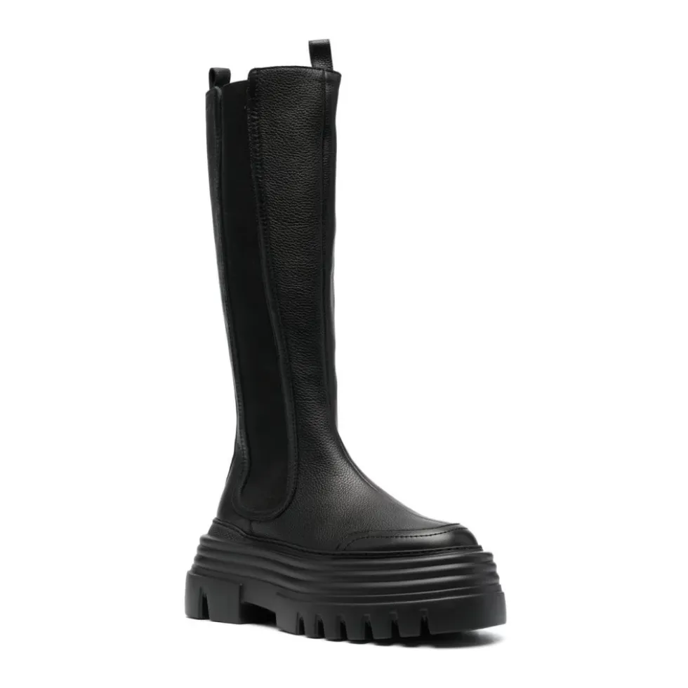 Sort Calf Grained Lange Støvler