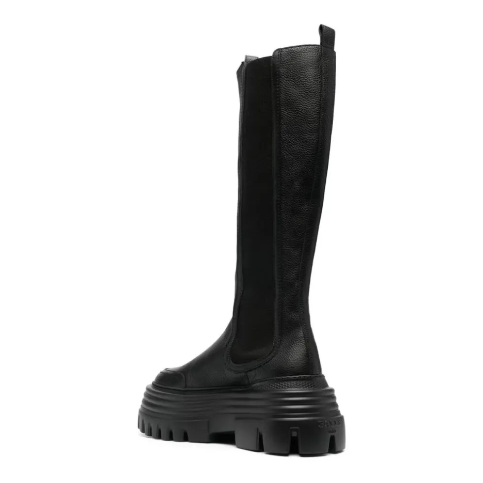 Sort Calf Grained Lange Støvler