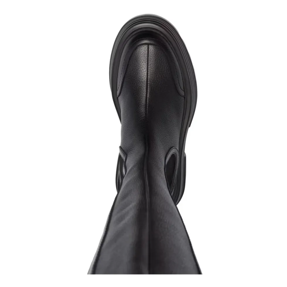 Sort Calf Grained Lange Støvler