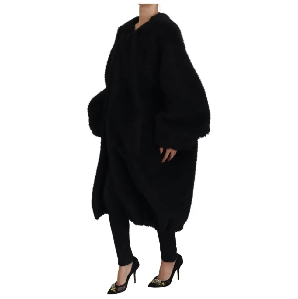 Sort Cashmere Blandet Imiteret Pels Frakke Jakke