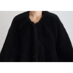 Sort Cashmere Blandet Imiteret Pels Frakke Jakke