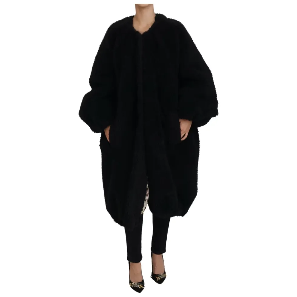 Sort Cashmere Blandet Imiteret Pels Frakke Jakke