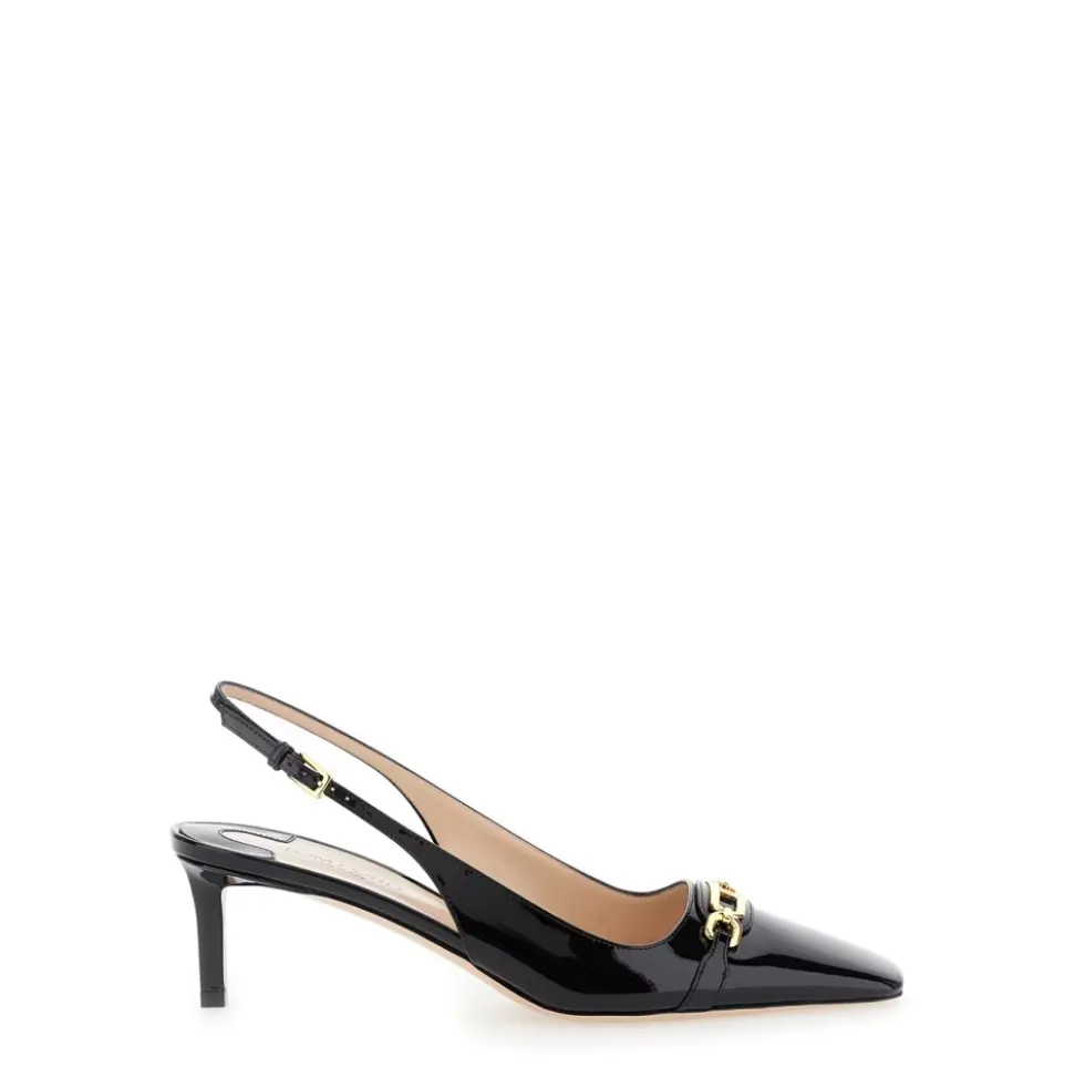 Sorte laklæder slingback hæle