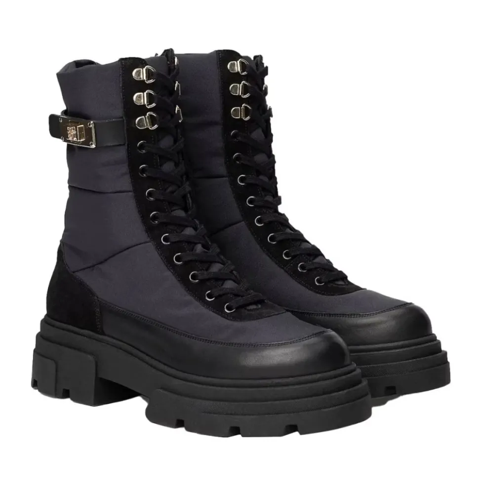 Sorte snørestøvler med biker-look