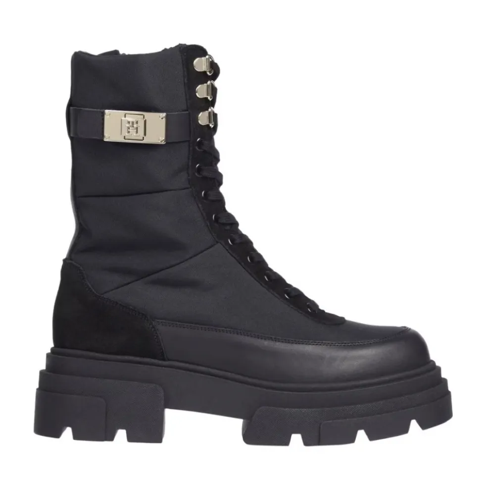 Sorte snørestøvler med biker-look