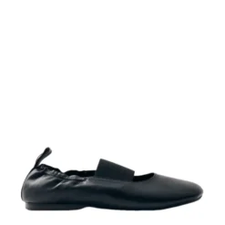 Sort Læder Ballerina Sko Elastik