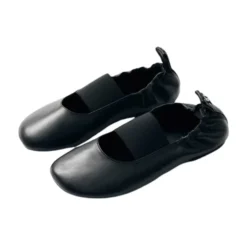 Sort Læder Ballerina Sko Elastik