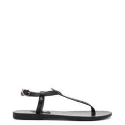 Sort Læder Flade Sandaler